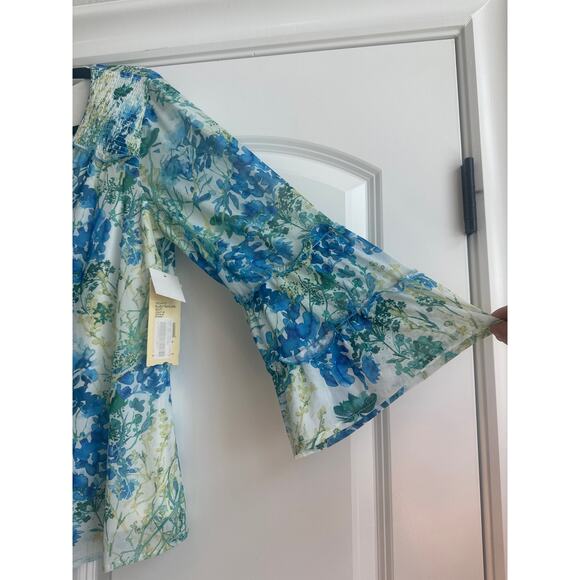 Reba Blues Travelers, Blue, Green, and Yellow, Rustic Boho Ruffle Sleeves Blouse - Picture 7 of 9